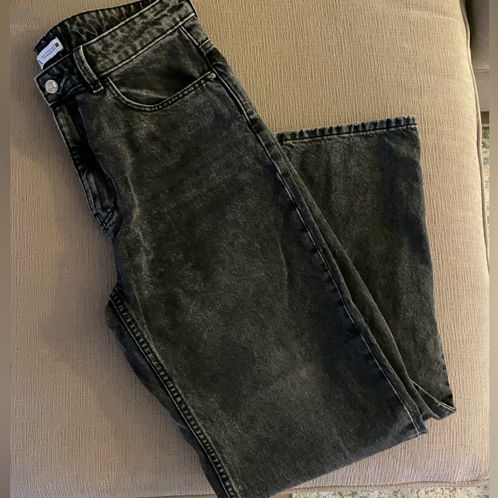 Faded Black High Waisted Straight Leg Jeans